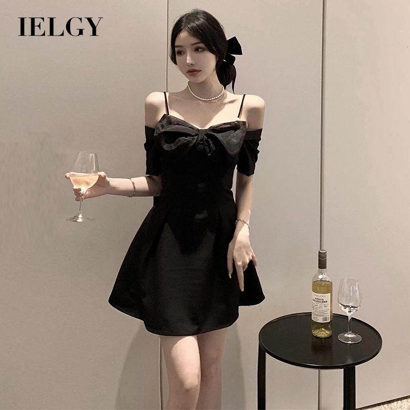 IELGY women's black elegant bow sleeveless dress