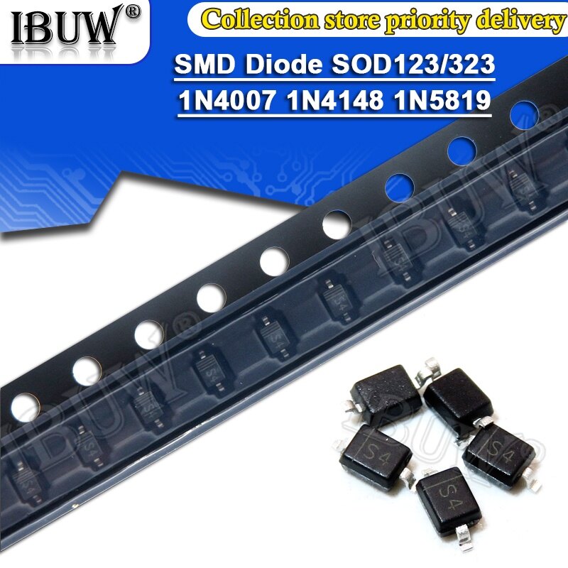 100个贴片二极管 0805 sod-123 1n5819 1n4007 1n4148 sod123 sod-323 1206 1n4148ws 1n5819ws b5819ws sod323肖特基二极管