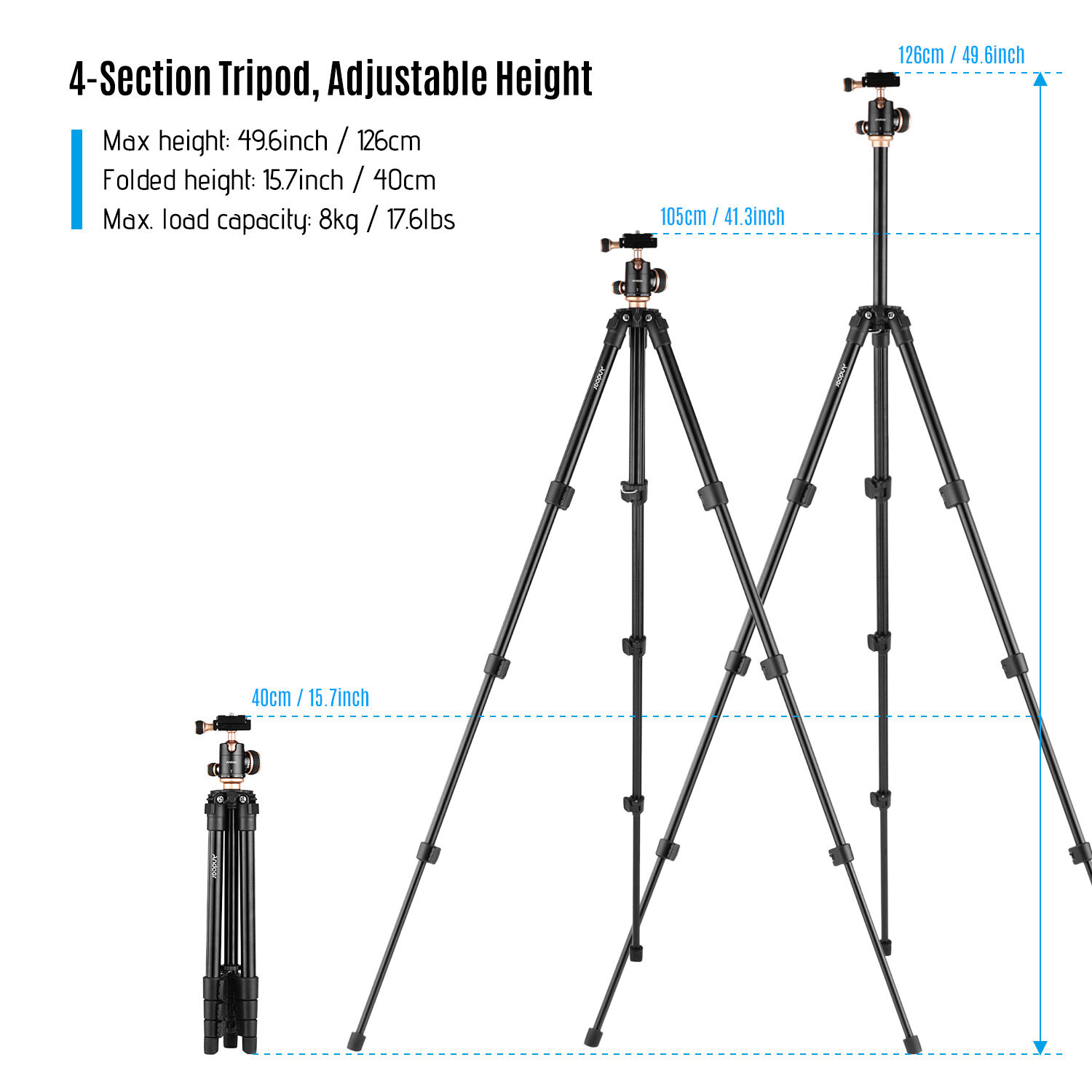 Andoer Q160SA Camera Tripod Complete Tripods with Panoramic Ballhead Bubble Level Adjustable Height Portable Travel Tripod for DSLR Digital Cameras Camcorder Mini Projector Compatible with Canon Nikon Sony