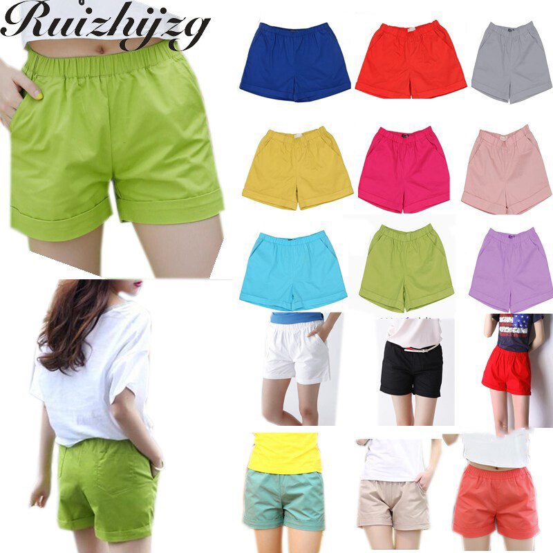 Ruizhijzg Ready stock New Women Shorts Ladies Plus Size Summer Solid color Female Loose Cotton Casual Shorts Korean style Solid Color