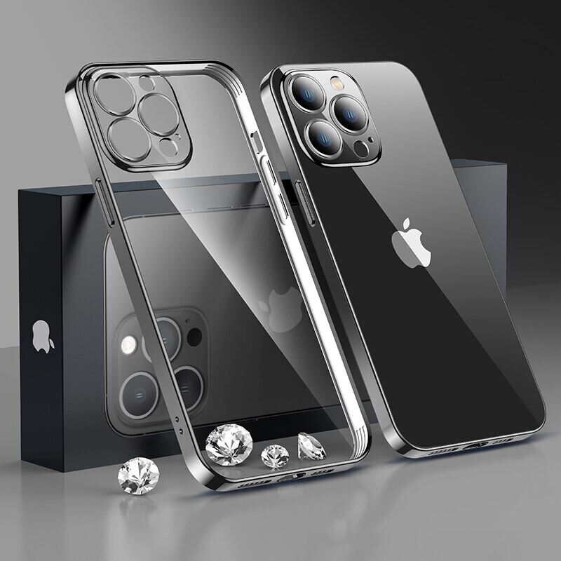 New square frame plating clear phone case for iphone 13 12 11 14 15 pro max mini x xs xr 6 7 8 plus se2 luxury silicone shockproof cover