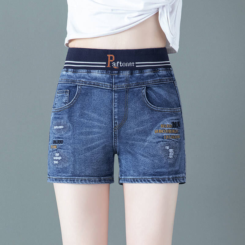 Women denim short Stretchable high waist Koera Vintage Summer Wear Breathable Material slim short jeans
