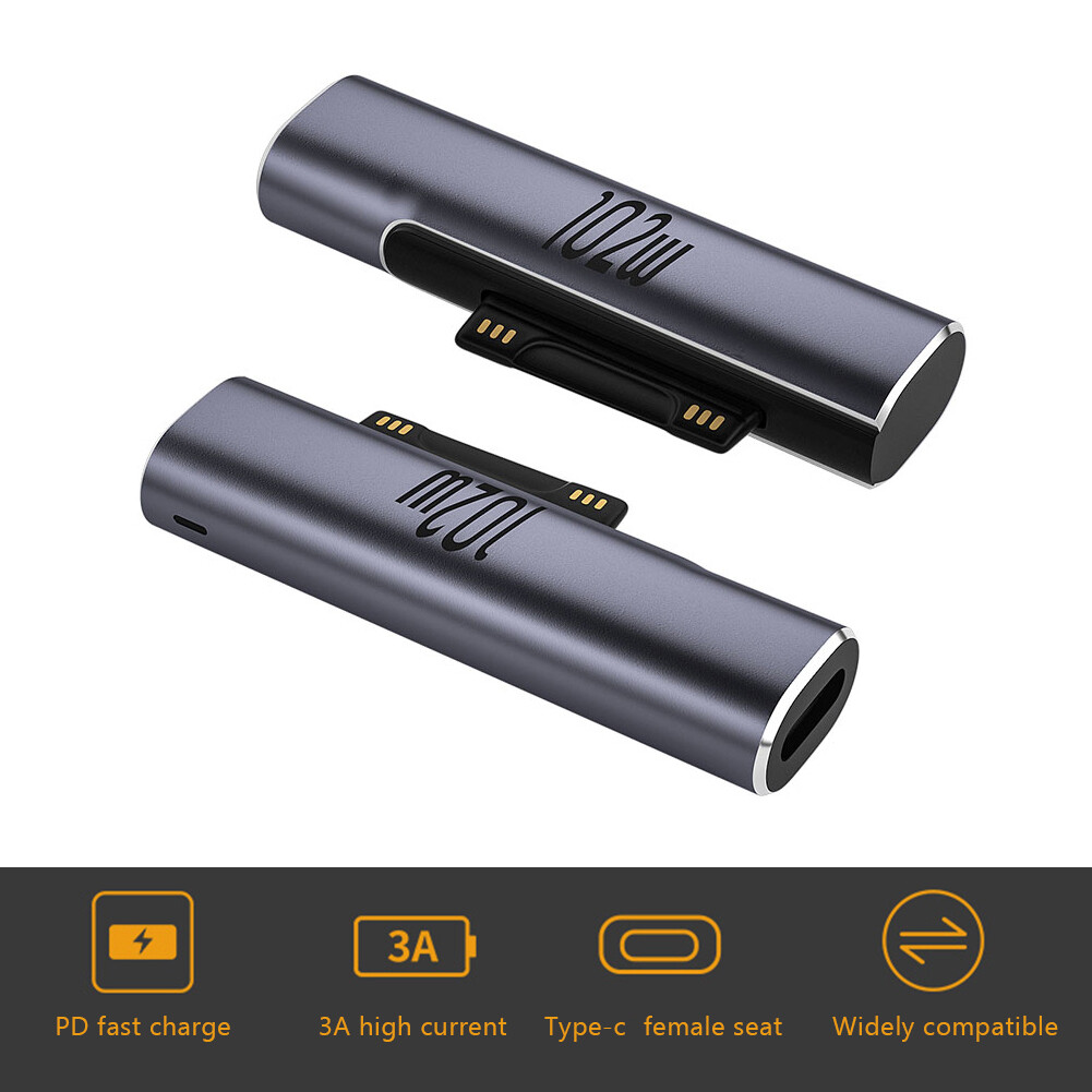 For Microsoft Surface Pro X 8 7 6 5 4 3 Go Book to USB Type C PD Adapter Tablet Magnetic Fast Charging Converter Laptop Notebook Charger Plug Connector Accessory