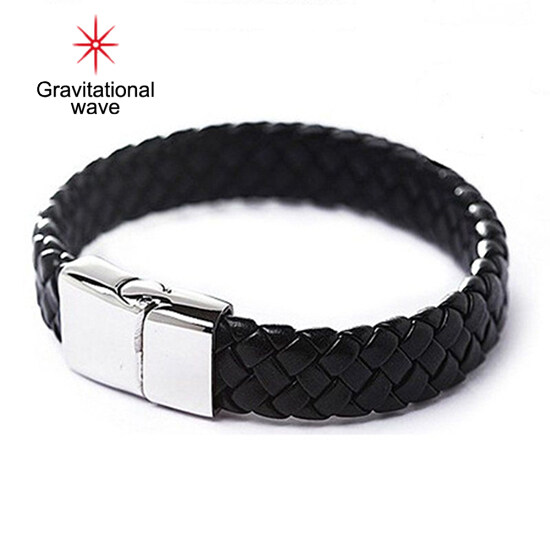 Gravitational wave Vintage Men Alloy Faux Leather Wristband Braided Magnetic Clasp Bracelet Bangle
