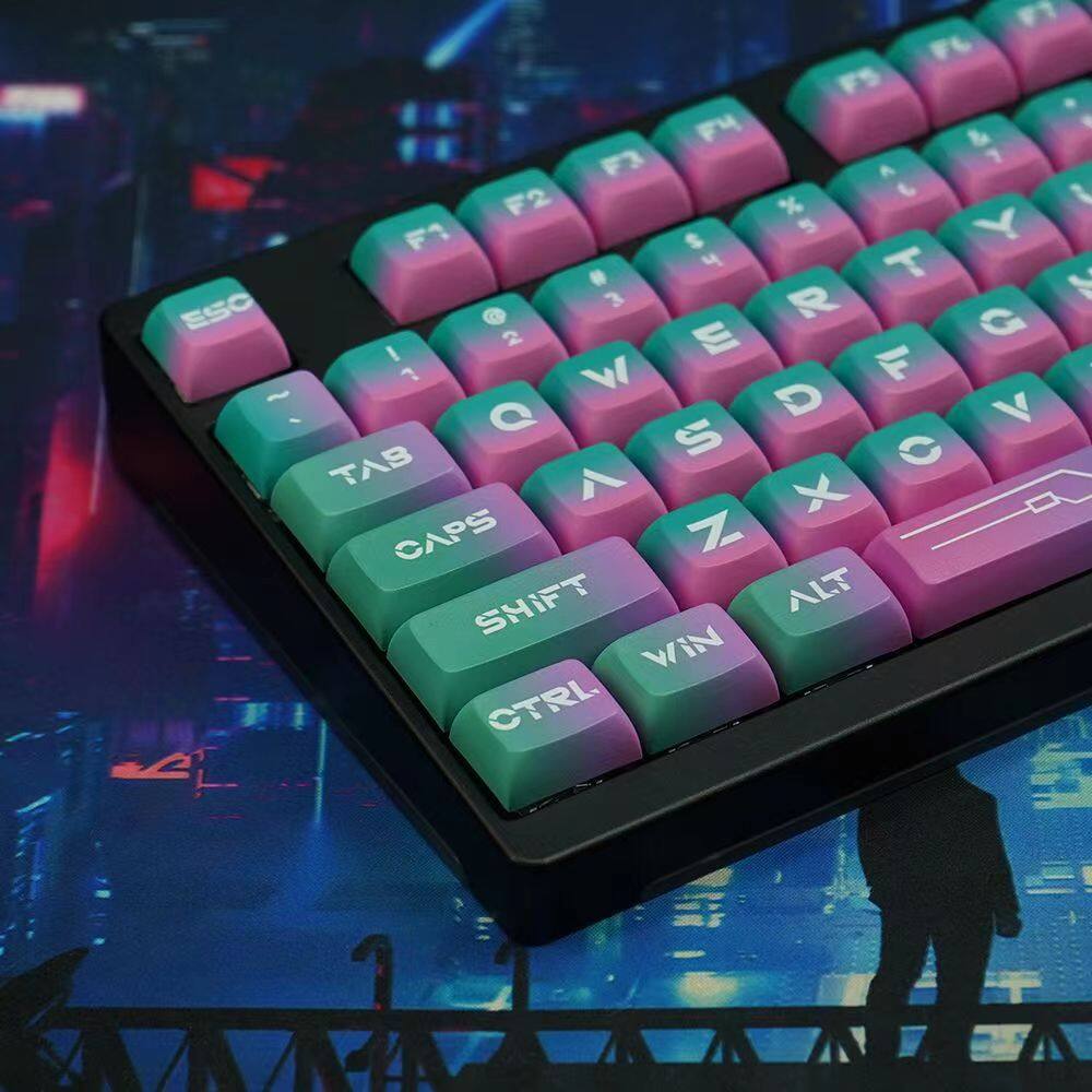 【Keycap Only】Neon gradient Keycap Cyberpunk 124 Keys XDA Profile PBT Sublimation For Cherry MX Switch Mechanical Keyboard RK61/Anne Pro 2/GK61
