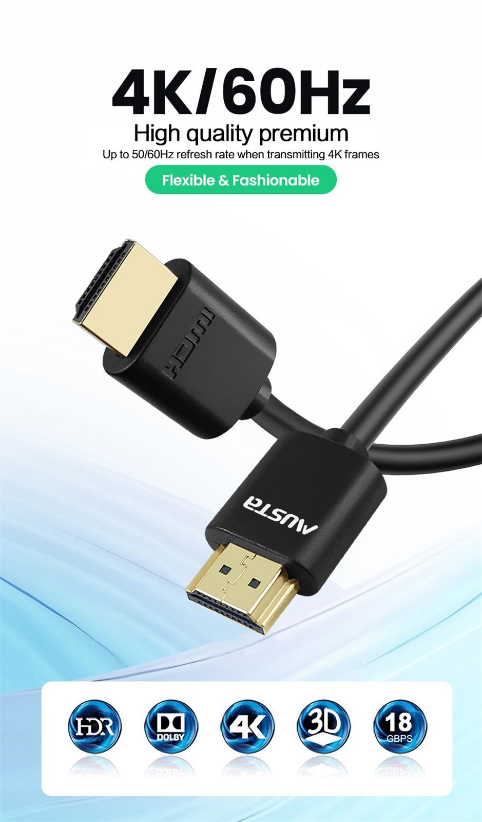 Musta 2.0 Tốc Độ Cao Cáp (1/1.5/2/3M) 18Gbps 4K 3D 1080P HDMI Cáp