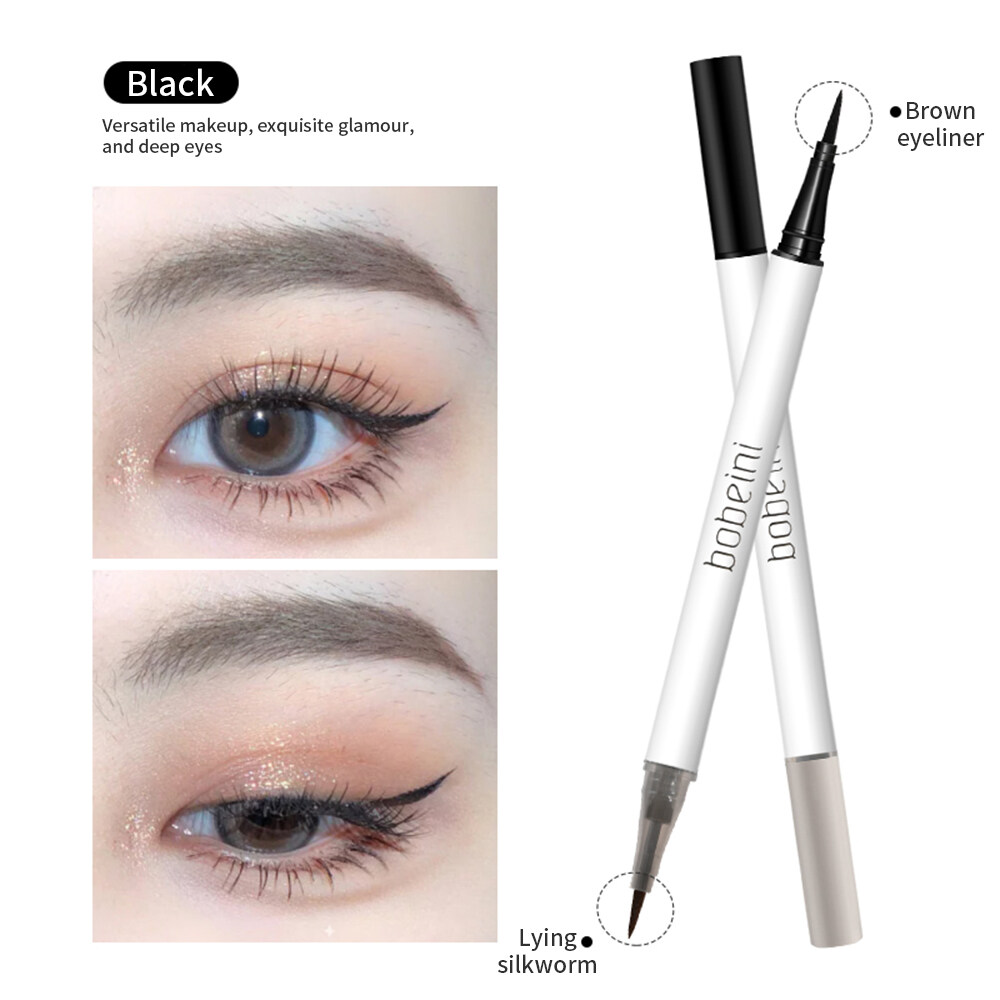 Dorisna Double Headed 2 In 1 Liquid Lying Silkworm Pen Matte Brown Black Eyeliner Highlighter