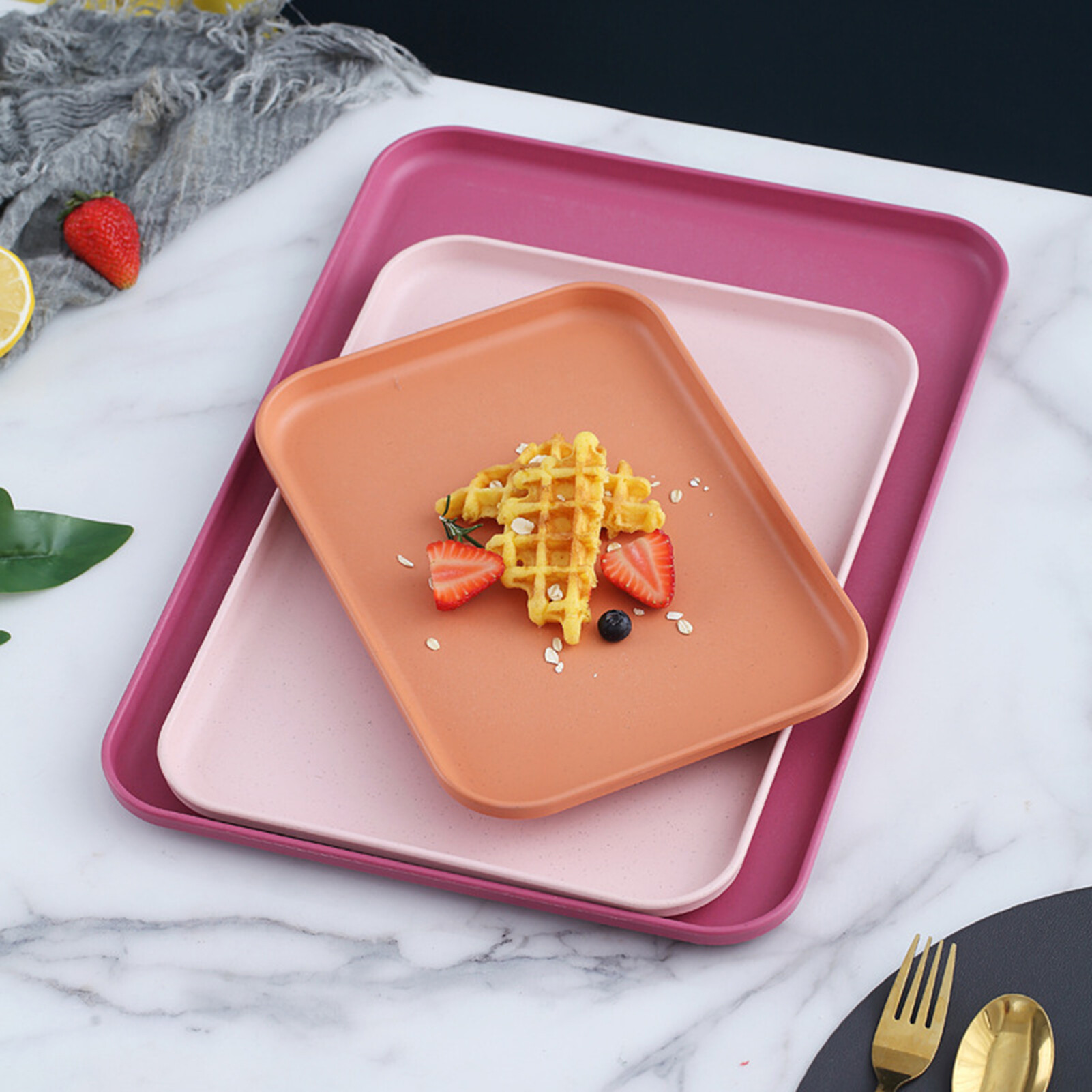 Useful Breakfast Serving Tray Ornamental Exquisite Nordic Style Decorative Rectangular Plastic Tray for Party