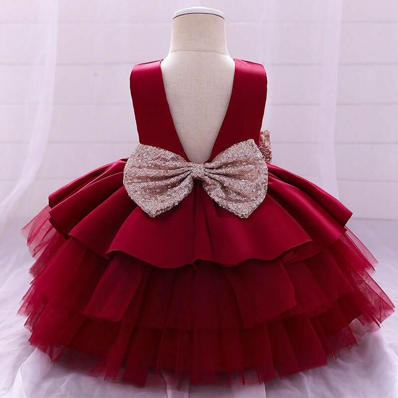 MQATZ Infant Ball Gown Dress 1st Birthday Dress For Baby Girl Clothes Big Bow Princess Baptism Dresses Ceremony Party Dress 0-5 Year L1966XZ