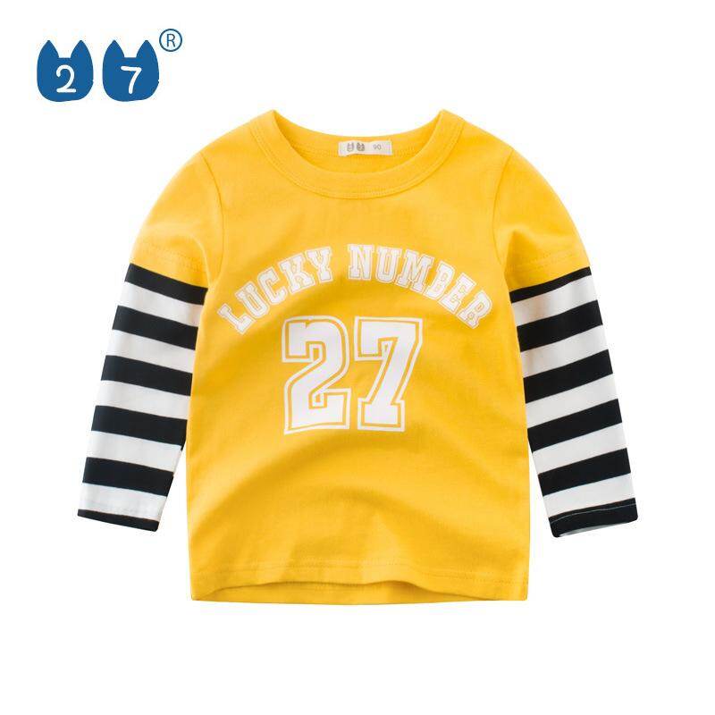 27kids long sleeve t shirt t-shirt tshirt boy clothing baby for kids boys clothes baju kanak budak lelaki anak lelaki lelaki Kids Clothing Below RM49 yellow white casual fashion (Free gift cartoon stickers)