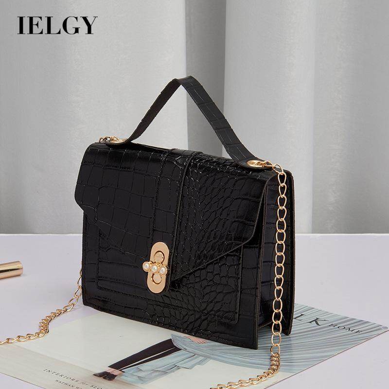 IELGY Mobile phone bag crocodile pattern handbag shoulder bag chain small square bag pearl lock Korean version simple and fashionable diagonal bag travel