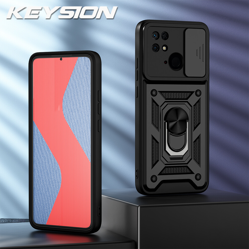 KEYSION Ốp Chống Sốc Cho Xiaomi Redmi 10C Vòng Bảo Vệ Máy Ảnh Kéo Đẩy Ốp Lưng Điện Thoại Giá Đỡ Cho Redmi 10A