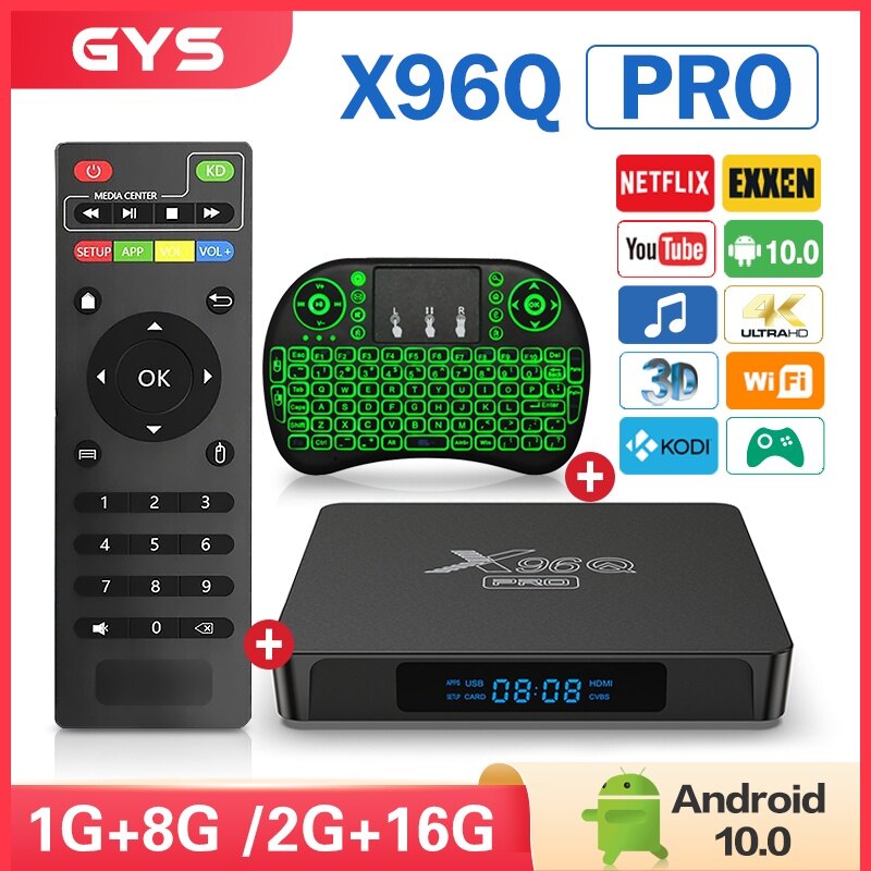 X96q pro android 10.0 smart tv box uhd 4k media player allwinner h313 quad-core h.265 2.4g&5g wifi 100m lan remote control