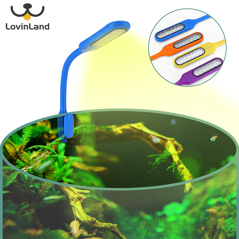 Lovinland Random Color Aquarium Lights LED Aquarium Clip Lights USB Fish Tank Clip Lights Highlight LED Fish Tank Lights Magnet Fixed Aquarium Lights