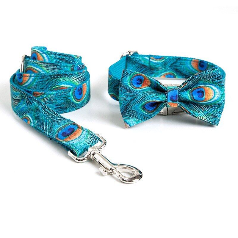 Thời Trang Dog Collar Cá Nhân Peacock In Dog Leash Và Cổ Áo Set Với Bow Tie Điều Chỉnh Cổ Áo Bền Pet Phụ Kiện
