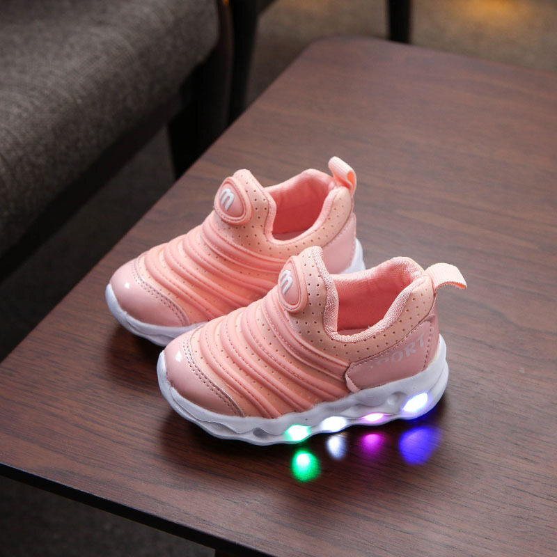 2020 Spring and Autumn Models Mesh Breathable Elastic Cloth Shoes Boys and Girls Baby with Lights Children's Shoes Children's LED Lights Sports Shoes