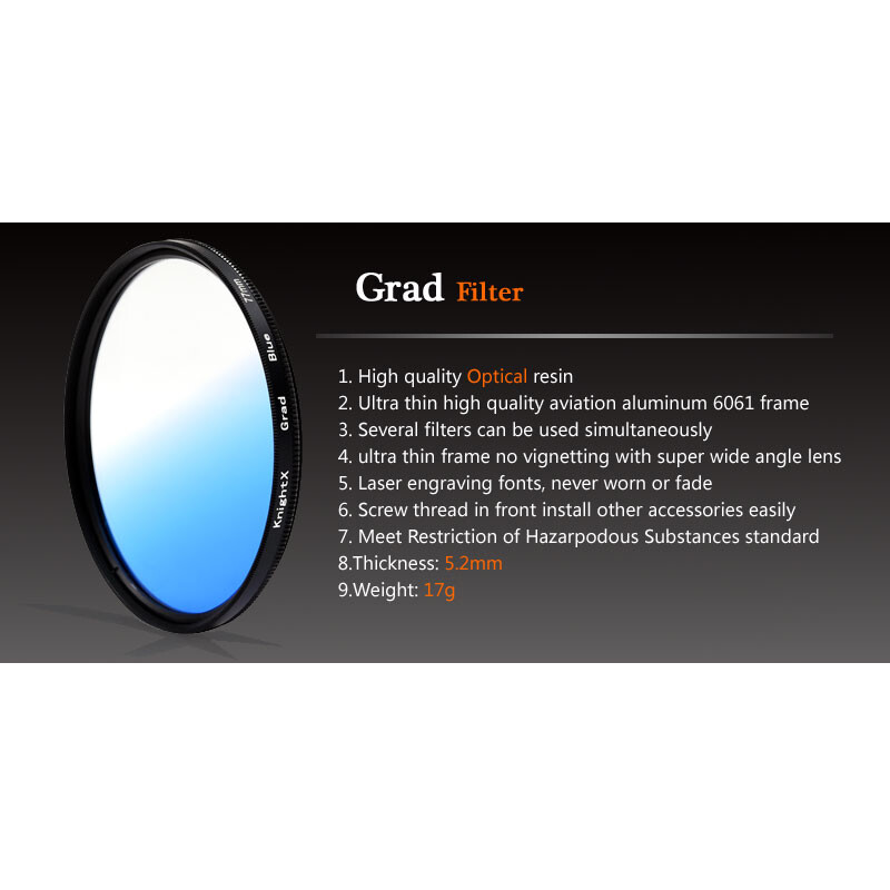KnightX Camera Lens Filter color Grad ND Red 49-77mm