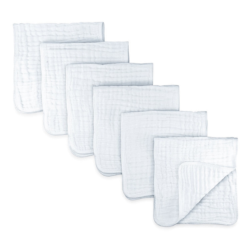 6pcs Baby Muslin Burp Cloths Cotton Hand Washcloths 6 Layers Extra Absorbent Soft Towel Gauze Kindergarten Facecloth