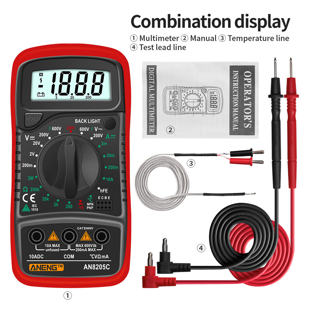 diymore AN8205C Đồng Hồ Vạn Năng Kỹ Thuật Số Ampe Kế AC/DC Đồng Hồ Đo Vôn Ohm Đồng Hồ Vạn Năng Với Cặp Nhiệt Điện Đèn Nền LCD Cầm Tay