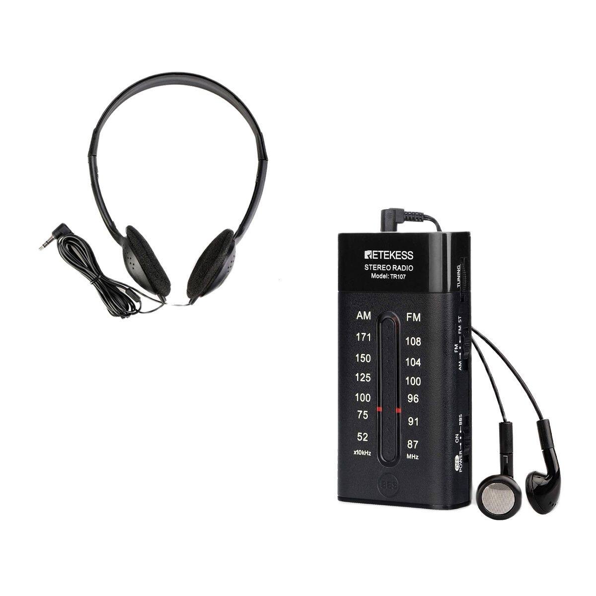 Retekess TR107 Mini Pocket Radio AM FM, Portable Transistor Radio with Earphones, Walkman Radio, Support FM Stereo and Bass Boost