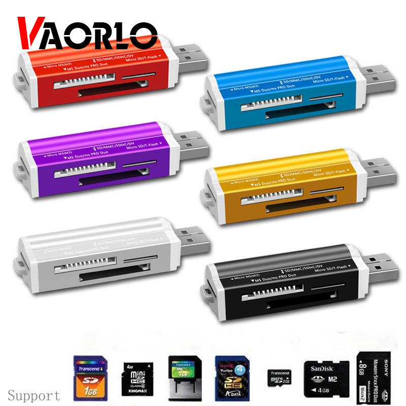 VAORLO Portable Mini Lighter Shaped USB 2.0 Multi Memory Card Reader For Micro SD/TF M2 MMC SDHC MS