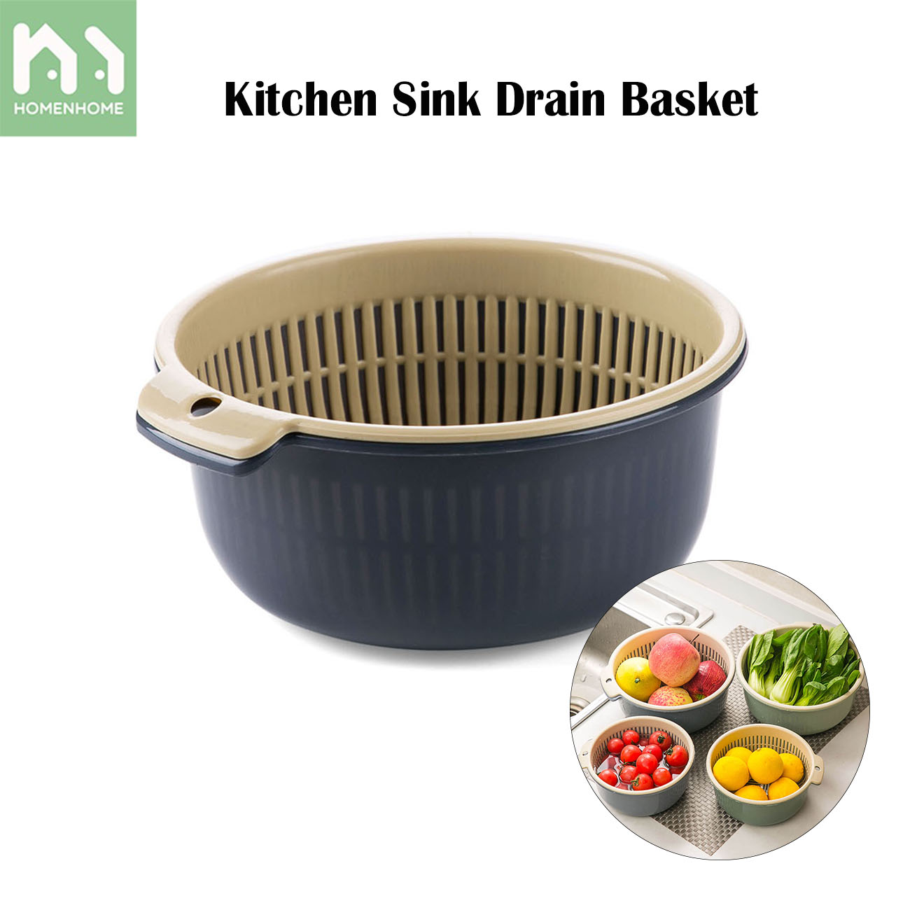 Homenhome Double-layer Hollow Fruit Basket Kitchen Sink Drain Basket