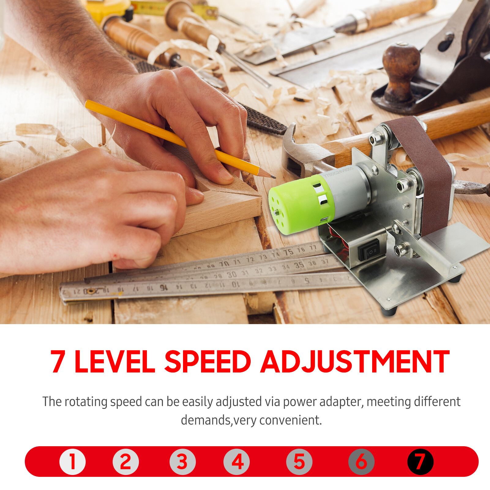 Meterk Mini Belt Sander Electric Sanding Polishing Grinding Machine 7 Variable Speed with 10 Sanding Belts for Polishing Wood Acrylic Metal (Belt Size: 30*330mm)