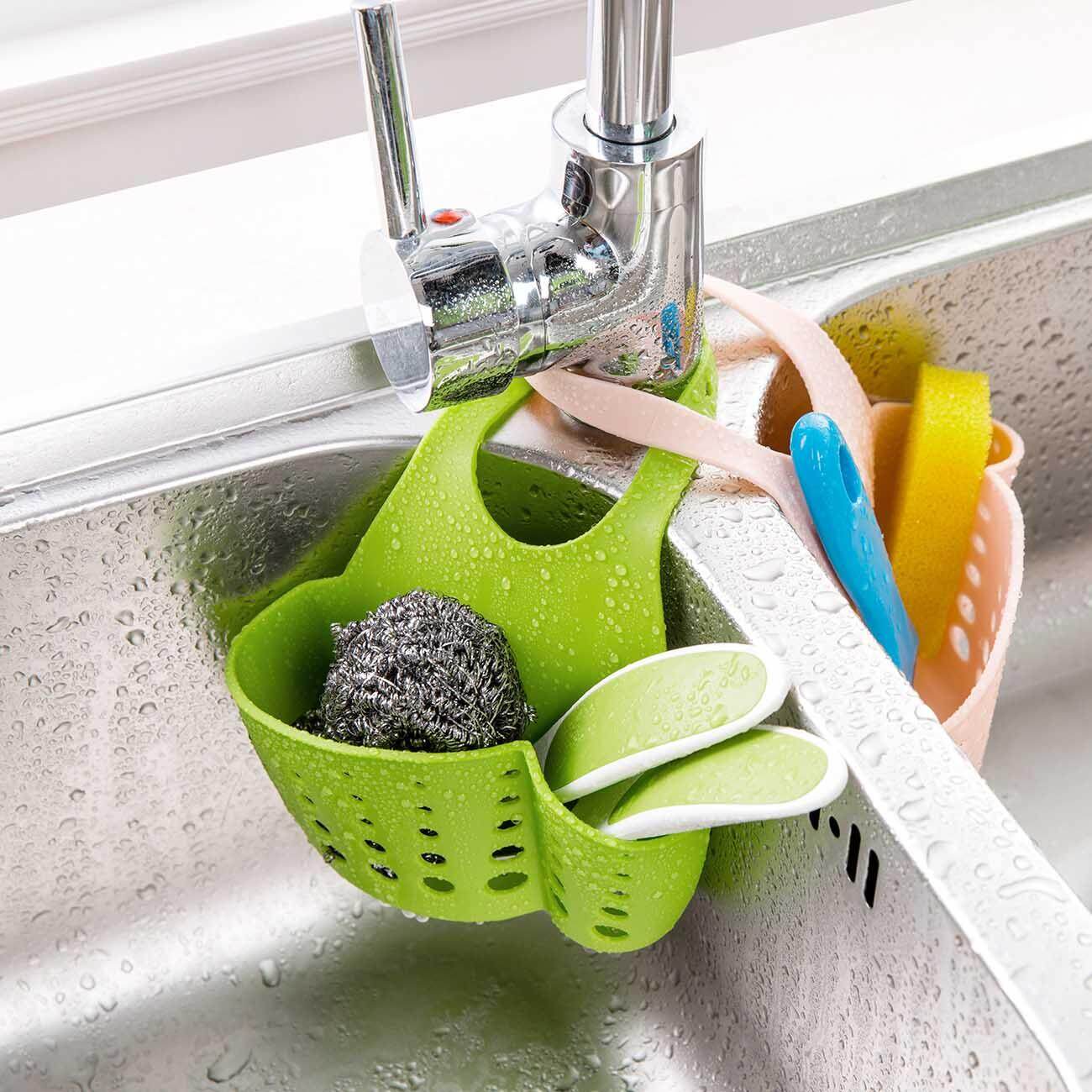 CNMF Sink Drain Basket Hanging Storage Rack Sponge Brush Holder