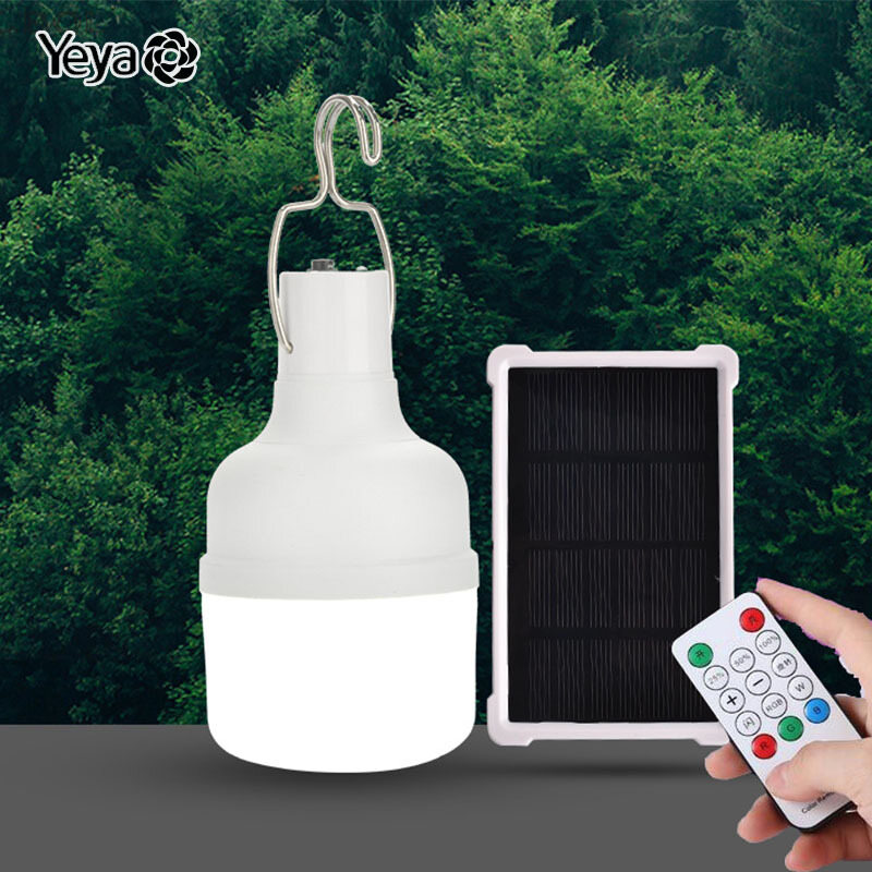 Solar rechargeable bulb remote control LED light Patio camping light control solar bulb
