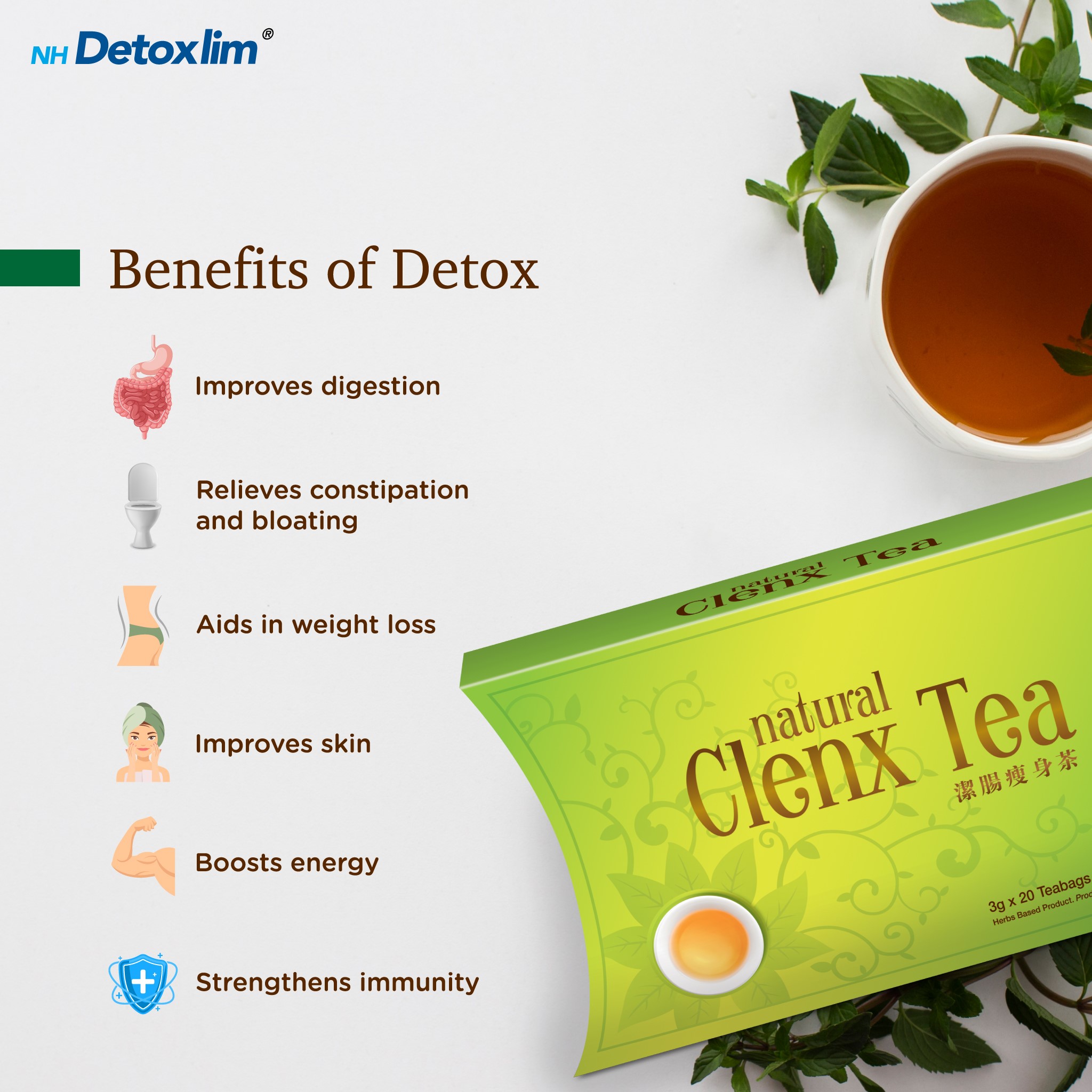 Thé Vert Détox Et Minceur NH Detoxlim Clenx - Lot De 2 X 55 Sachets - Neuf