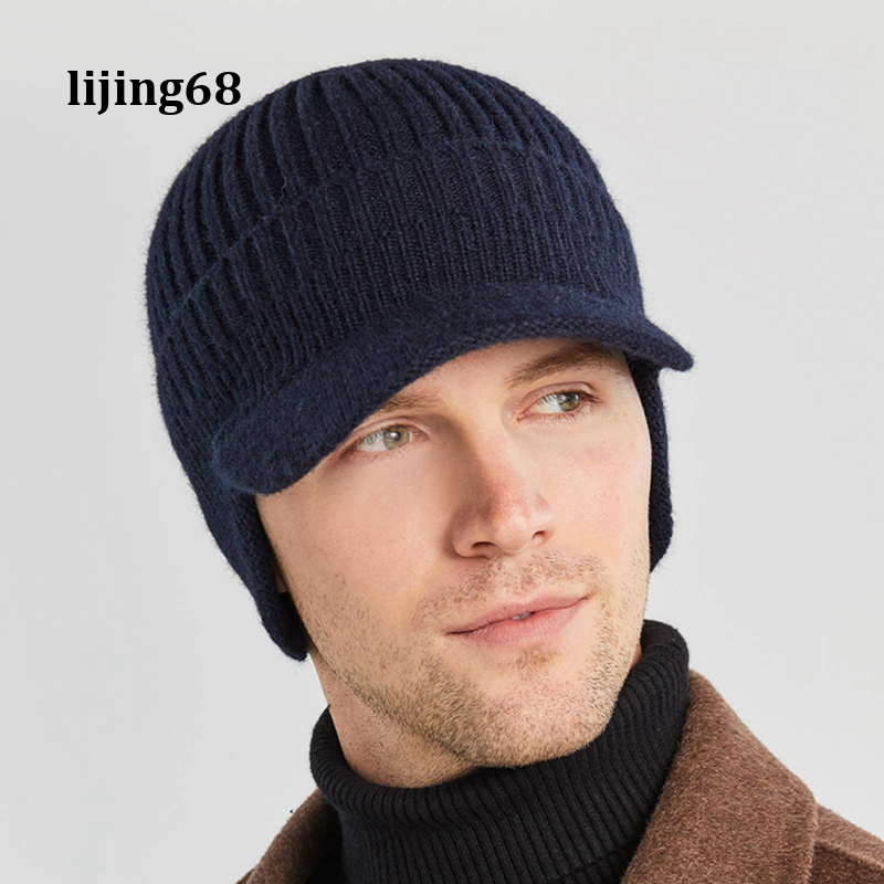 Lijing Người Đàn Ông Của Len Tổng Hợp Visor Brim Beanie Với Hóa Đơn Đan Mũ Bóng Chày Mũ Trùm Đầu Mùa Đông