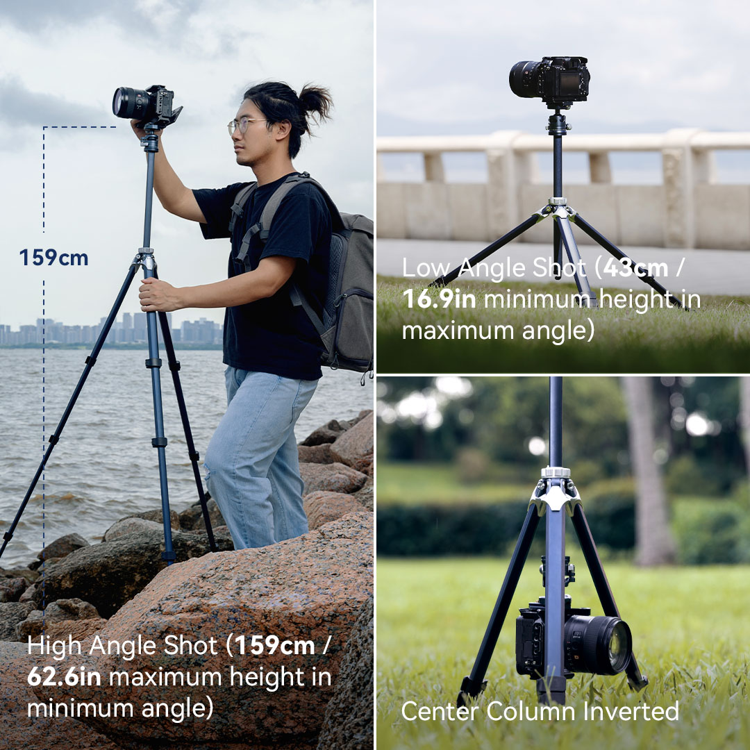 SmallRig Chân máy du lịch nhỏ gọn nhẹ có đầu bi trụ giữa (Tải trọng tối đa 8 kg) Chiều cao có thể điều chỉnh từ 43-159cm cho máy ảnh DSLR không gương lật AP-02 4222