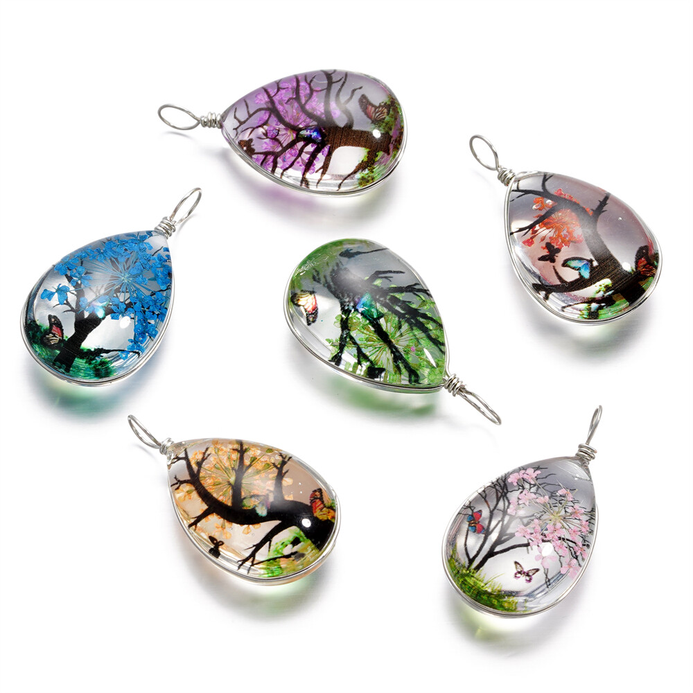 St. kunkka Glass Drop-Shaped Tree of Life Pendant Accessories For Handmade diy Bracelet Necklace Jewelry