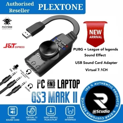 PLEXTONE GS3 Mark II Virtual 7.1CH USB Sound Card External Audio Card 3.5 mm USB Adapter Gaming PC Laptop