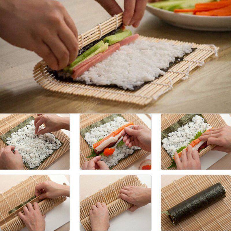 Sushi Mat Bamboo Maker Kit Rice Roll Mold Kitchen DIY Mould Roller Rice Paddle