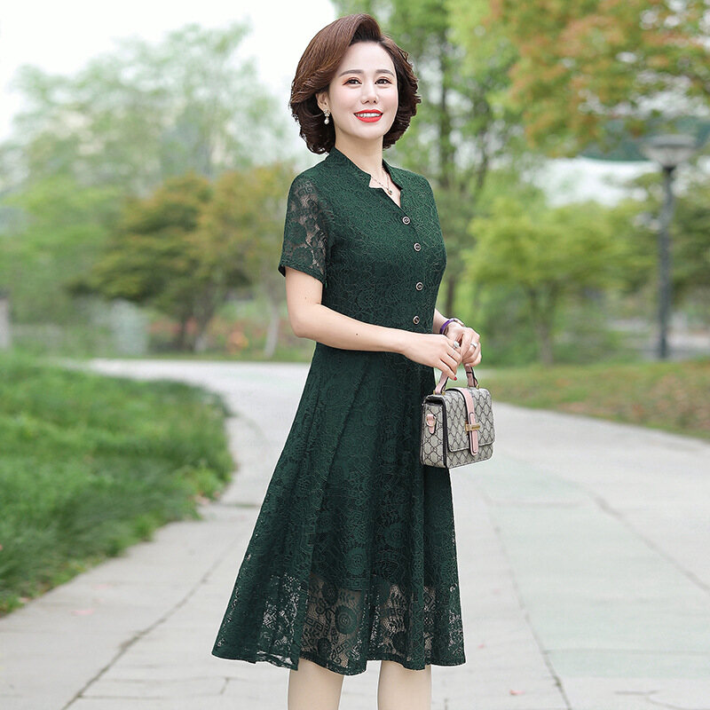 👗👗 Middle-Aged Mother Spring Dress Western Style Middle-Aged And Elderly Women Spring And Autumn Elegant Noble Dress Wide Lady Summer Dress