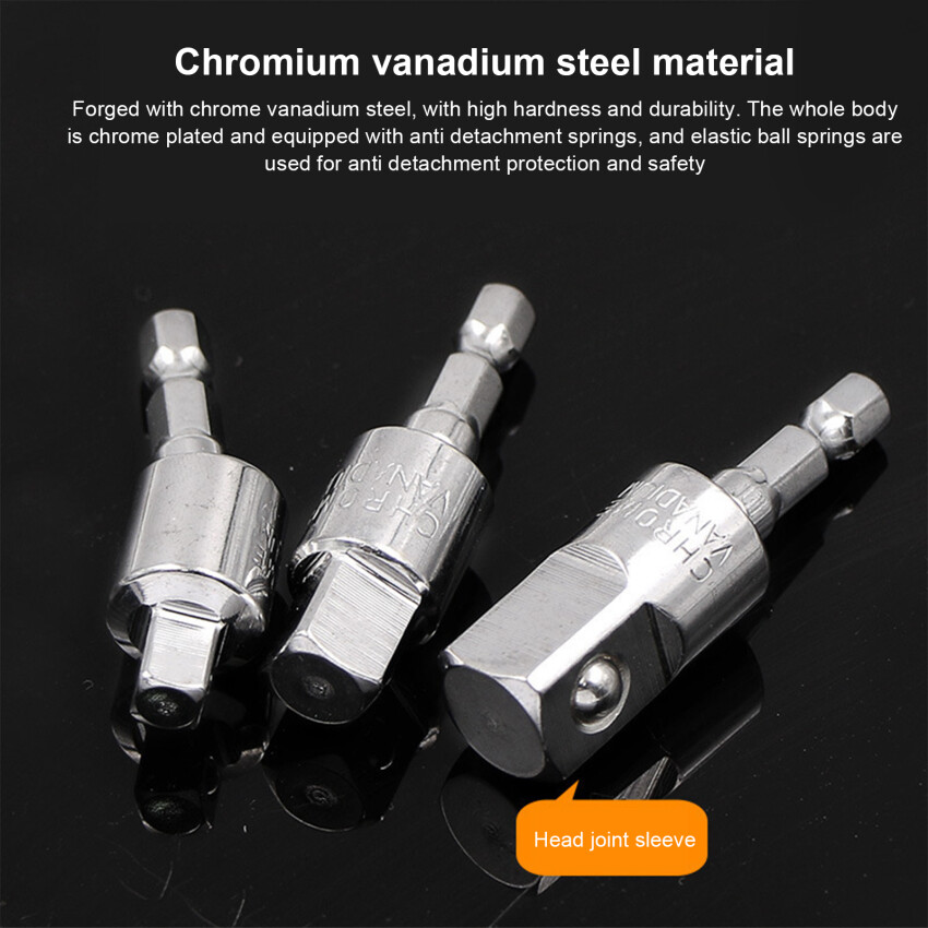 Electric Wrench Drill Socket Adapter - Rotatable Square Converter Tool for Impact Driver, 1PC/3PCS, 1/4", 3/8", 1/2"