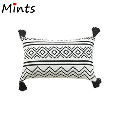 [Mints] Creative Boho Tassels Throw Pillow Geometric Printed Cushion Cover Decorative Pillowcase For Bedroom Home Office Decor