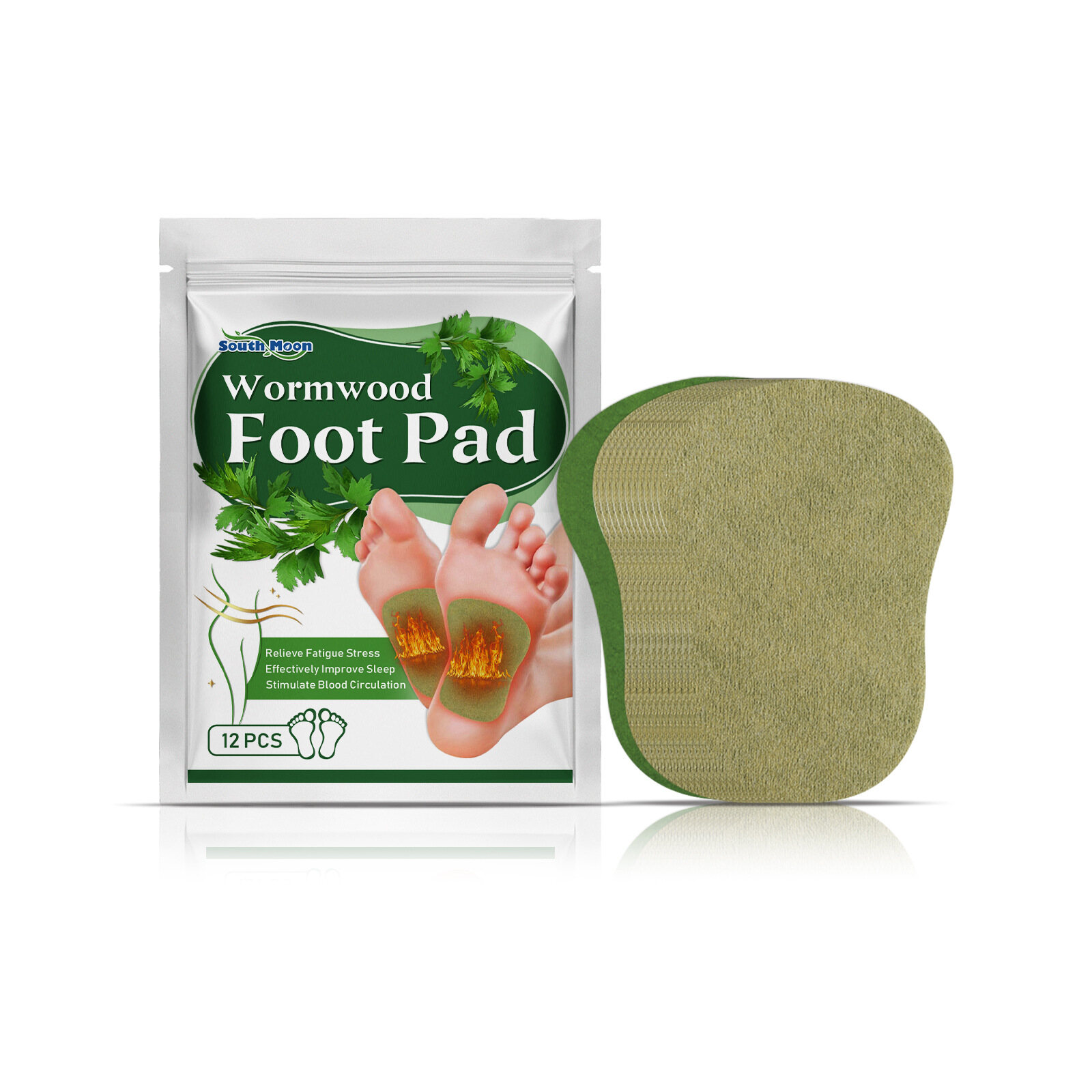South Moon Wormwood Foot Pad Detox Foot Pad Relieve Fatigue Stress Improve Sleep Quality Blood Circulation Wormwood Foot Patch Deep Cleansing Deep Skin Good Sleeping Help Sleeping Relieves Stress Weight Loss Detox Easy To Use