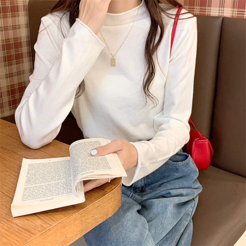 IELGY women's solid color half turtleneck long sleeve knitted bottoming shirt