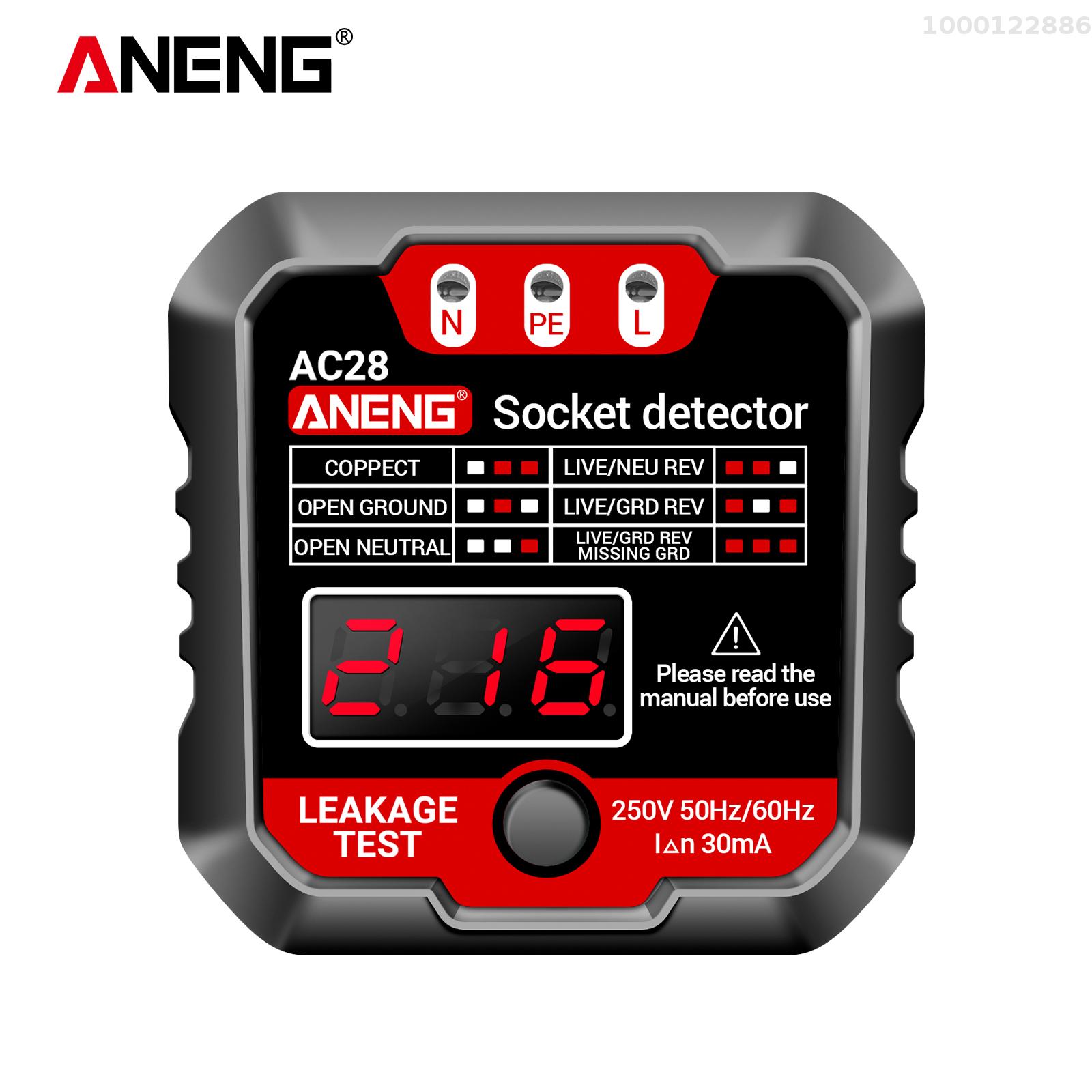 KKmoon aneng Outlet Tester receptacle Detector với LCD điện áp hiển thị 250V Ổ cắm điện Checker tự động phân cực Bộ kiểm thử điện kẹp thử điện cắm tường các công cụ điện