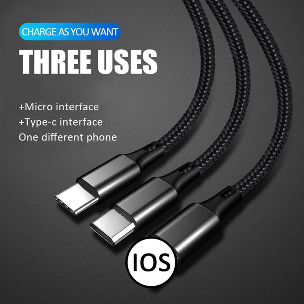 GEHW Universal High Quality Data Lines Powerbank Charger IOS Type C Data Cable Data Cord Charging Cable Fast Charger Wire 3 in1 USB Cable