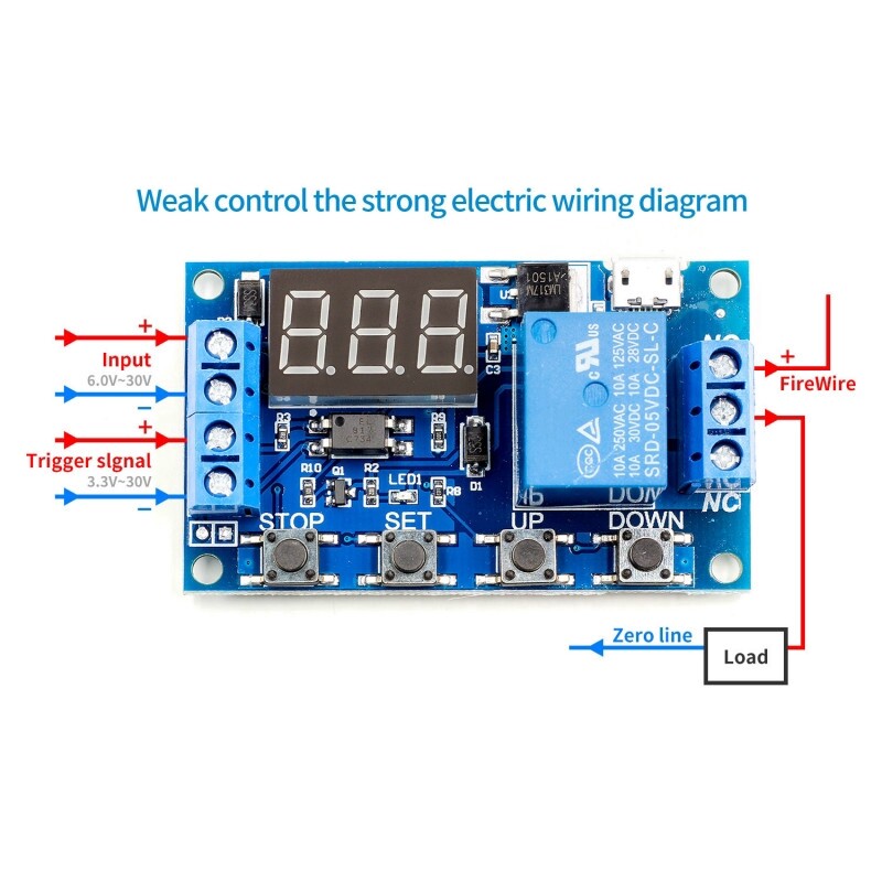 Bảng mạch điều chỉnh thời gian led kỹ thuật số kích hoạt chu kỳ hẹn giờ chuyển mạch DC 6-30V-INTL