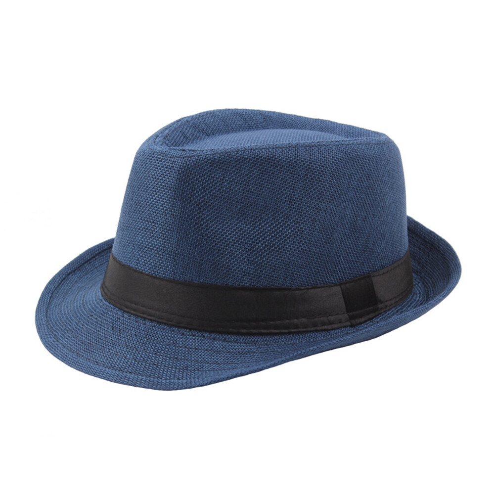 chenx Men Solid Color Wide Brim Fedora Felt Hat Panama Cap Boater Summer Beach  Sunhat