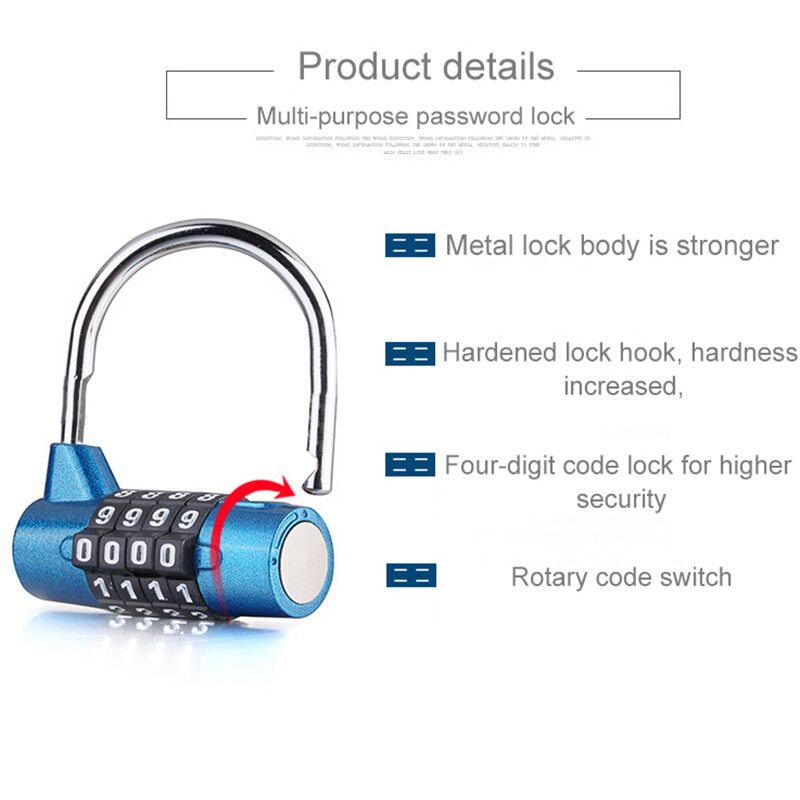 Multifunctional Combination 4 Digit Security Padlock Gym Locker Drawer Luggage Cabinet Code Clock Door Padlock Suitcase Baggage Locks(RANDOM COLOR)