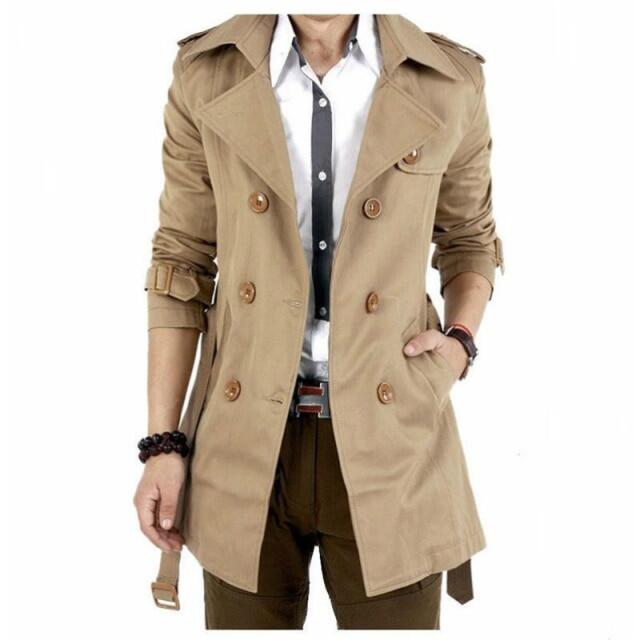 Men's Windbreaker Jacket Vintage Black Khaki Spring Autumn Business Trench Male Double Breasted Retro Classic Long Coat Thick