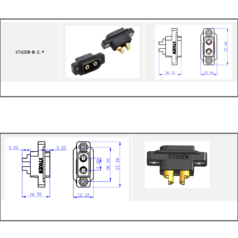 1 / 2 PCS Amass XT60EW-M Mountable XT60E Male Plug Connector for RC Drones Aircraft FPV Racing Drones