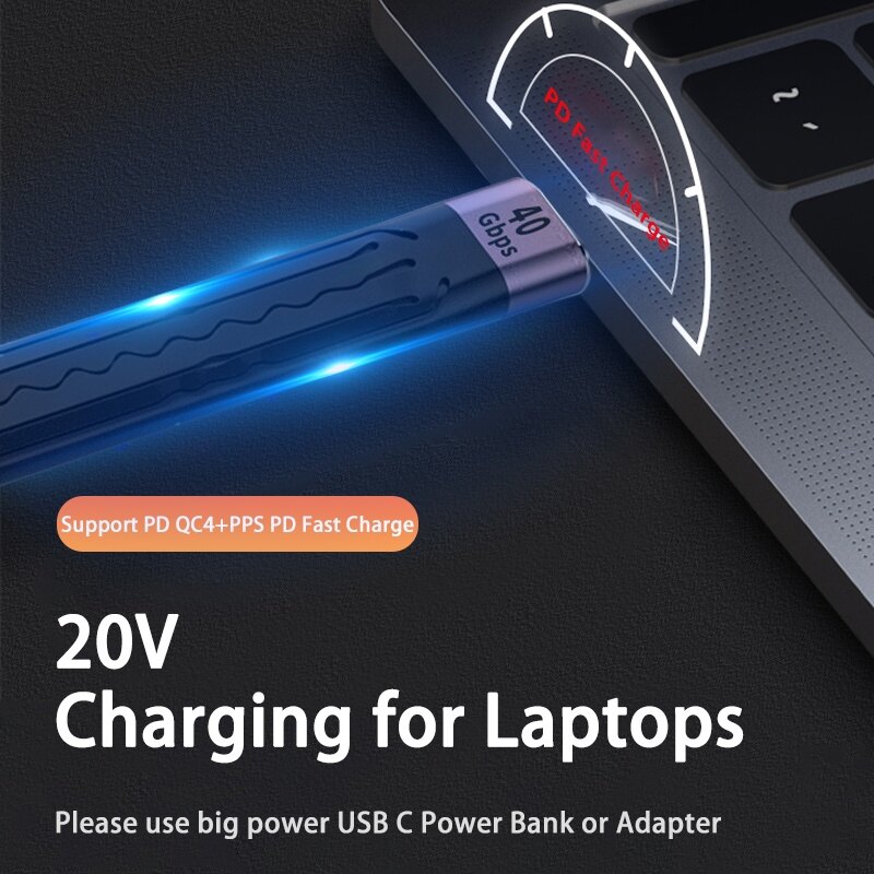 Fonken USB 4.0 Gen3 Cáp Dữ Liệu PD 100W 5A Nhanh Sạc USB C Để Loại C Cáp Thunderbolt Cáp USB C 40Gbps Cáp Dữ Liệu