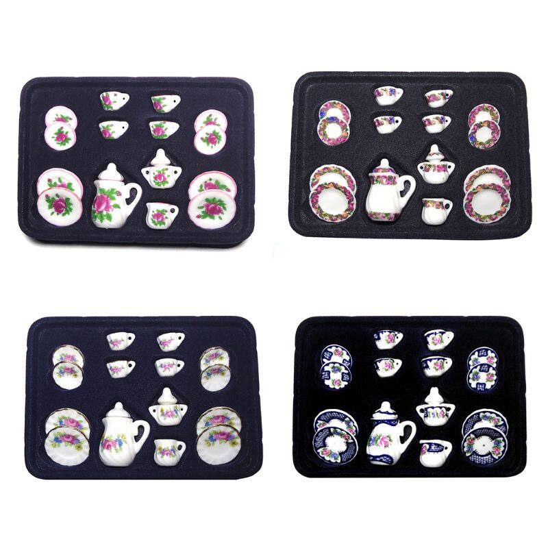 1:12 Scale Doll House Tableware Miniature Furniture Purple Flower China Porcelain Dolls Ceramic Tea Sets