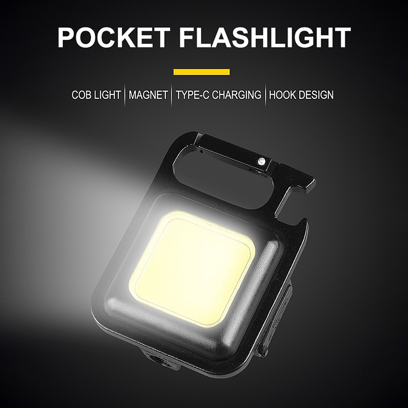 Đèn Pin LED Mini Đèn Làm Việc Móc Khóa Đèn Pin Bỏ Túi Cầm Tay Sạc USB Cho Cắm Trại Ngoài Trời Nút Chai Đèn Nhỏ